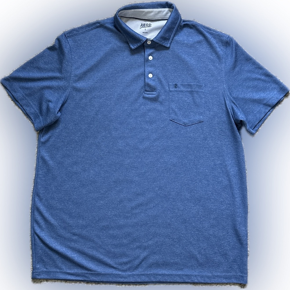 Izod Men's Heathered Blue Polo with Chest Pocket